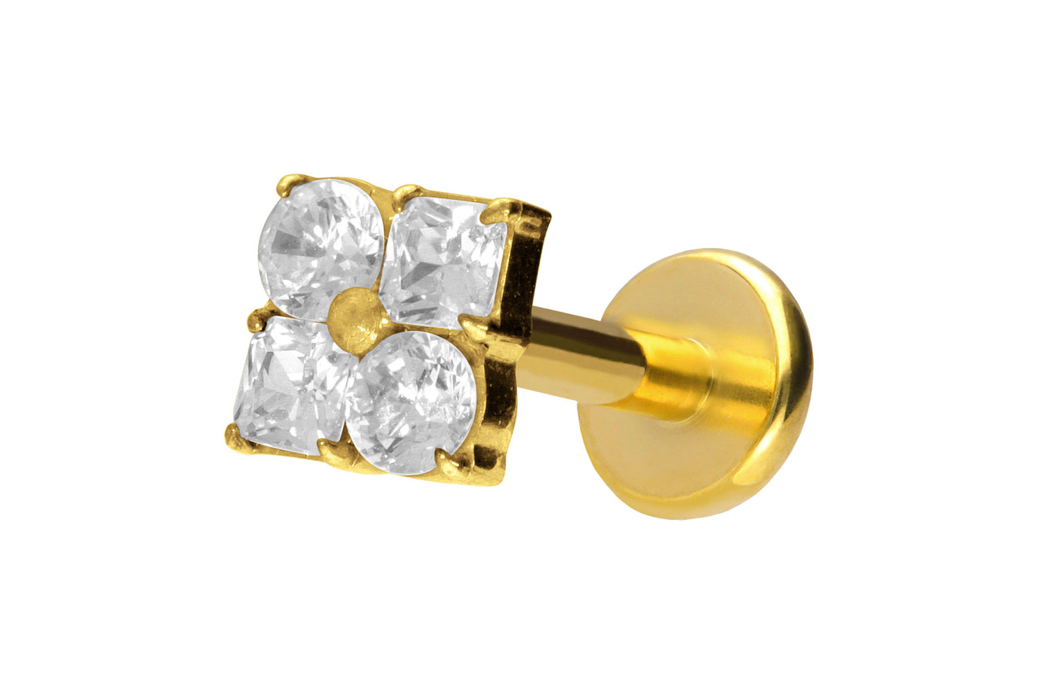 Titan Labret Piercing mit Push Fit KRISTALLBLUME